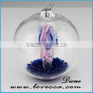 Pink and Blue Christmas Ornaments 2.75 Inches Glass Terrarium, Resin Diamond and Shoes Glass Ball thumbnail-1