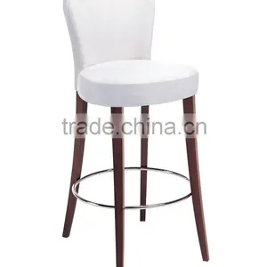 Wholesale Pure White Leather Bar Stool Restaurant Chair With Solid Wood Leg thumbnail-1