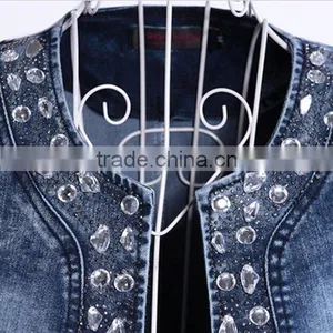 Womens Demin Diamond Sequined Punk Jeans Long Sleeve Jacket thumbnail-3