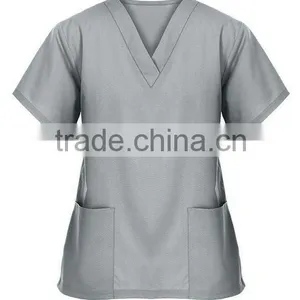 OEM Womens Light Grey V Neck Workwear Scrub Set Medical Dentist Uniform thumbnail-3