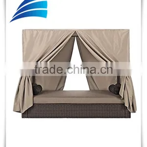 Outdoor Rattan Wicker Patio Daybed With Curtains thumbnail-1