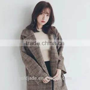 2016 High Quality Women Winter Plaid Woolen Coats for Ladies Ladies Long Coat Design thumbnail-5