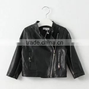 Wholesale Solid Long Sleeve Leather Jackets for Baby Kids Girl thumbnail-2