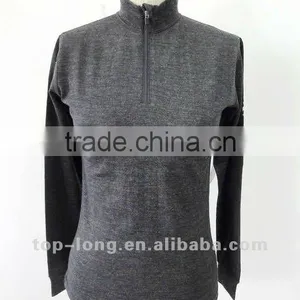 100% Merino Charcoal Thermal Underwear for Women Thermal Suit of Zip Top thumbnail-1