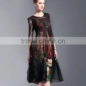 Grace Flower Printed False Two Pieces Draped Retro Vintage Dress for Lady thumbnail-6