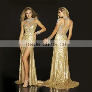 Newest Fashion Dress 2014 With Long Sleeve Sequins Beaded thumbnail-1