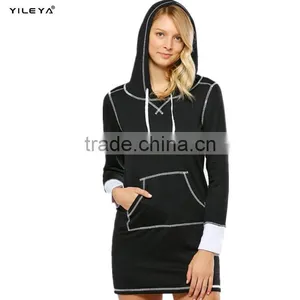 High Quality New Style Kangaroo Pocket Drawstring Hooded Dress Women Dresses thumbnail-1