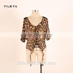 Fashion Butterfly Style Leopard Printed Casual Ladies Korean Chiffon Blouse 2015 thumbnail-1