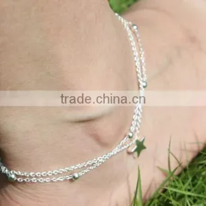 Double Layer Stars Beads Charm Foot Sandal Chain Anklet Bracelet Jewelry Silver Gold thumbnail-3