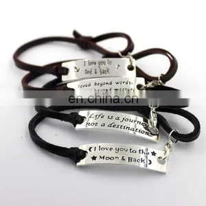High Quality Stainless Steel Jewelry Fashion Bracelet Customerized Engrave Messages Leather Bracelet thumbnail-3