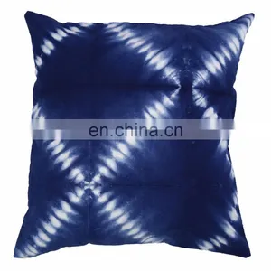 Tie Dye Shibori Print Indigo Blue Hand Printed Hand Made Cotton Cushion Cover thumbnail-1