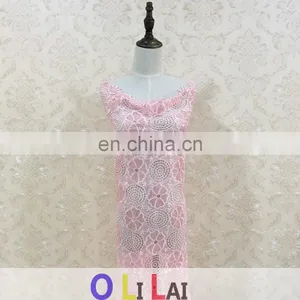 OLF0182 High Quality Pink Flower Design With 3d Sequins Lace Fabric thumbnail-6