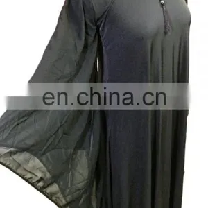 Saudi Arabia Plain Burqa 2017 / Latest Designer Black Strip Islamic Abaya / Plain Lycra Stretchable Burqa (dubai Abaya 2017) thumbnail-5