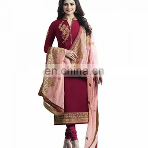 2017 Women Wedding Party Wear Semi-Stitched Straight Cut Salwar Kameez (salwar Kameez Suits) thumbnail-1