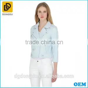 Women Clothing Biker Jacket Factory Asymmetric Zip Lapel Collar Ladies Suede Life Jacket thumbnail-1