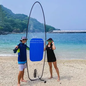 Crystal Clear Paddle Board With Blue Pad and Black Rim for SUP Adventure thumbnail-1