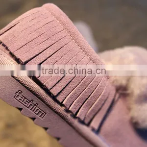 C22527B Wholesale Children Girls Winter Tassel Shoes Genuine Leather Boots thumbnail-3