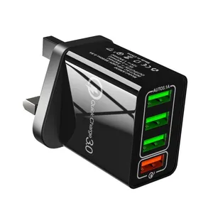 Universal Wall Portable QC3.0 4 USB Travel Charger Adapter UK Plug Mobile Phone Charger for IPhone XS Max X 8 for IPad Tablet thumbnail-1