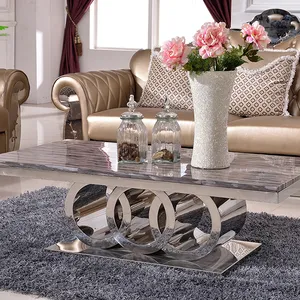 High Quality Coffee Table Modern Stainless Steel Frame Marble Coffee Table thumbnail-4