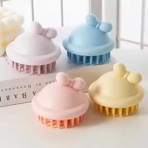 Wholesales Dry and Wet Silicone Shampoo Brush Cute Cartoon Washing Hair Brush Custom Your Logo Round Message Shampoo Brush thumbnail-1