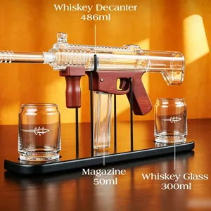 Huaqi Glass China Gun Shape Whiskey Decanter Set, Submachine Gun Liquor Bottle With Cups & Metal Rack, Wholesale Bar Drinkware thumbnail-1