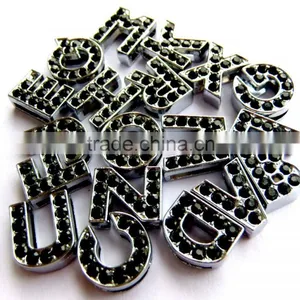 DIY 10 mm Black Stone Rhinestone Slide Letters for 10 MM Strap .color Stone Letter thumbnail-1