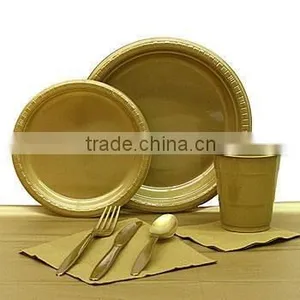 Gold Round Plate Rectangle Plate Cups Cutlery and Napkin Tableware Set thumbnail-2