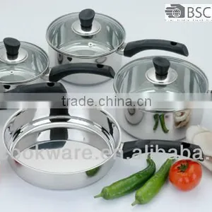 Glass Lid 304 Stainless Steel Pan Set With Bakelite Handle thumbnail-1