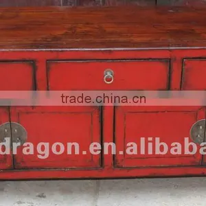 Chinese Antique Furniture Pine Jilin Red Four Door Three Drawer Kang Cabinet thumbnail-1