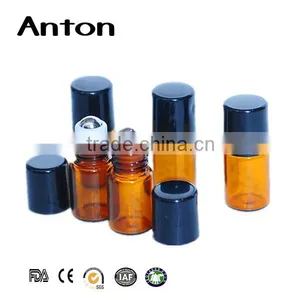 3ml 5ml 8ml 10ml Amber Roll on Tube Glass Bottles With Stainless Steel Roller Ball and Black Cap thumbnail-1