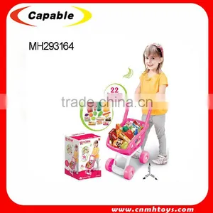 Kids Shopping Trolley Cart With Food Set Plastic Shopping Cart thumbnail-3