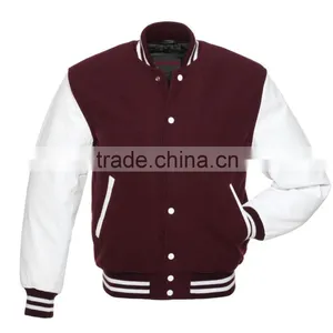 MENS WOOL VARSITY JACKET WITH COWHIDE LEATHER SLEEVES REAL LEATHER ARMS VARSITY JACKETS thumbnail-1