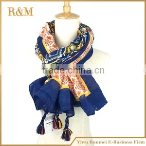Tassels Design Digital Print Polyester Scarf China Wholesale thumbnail-2