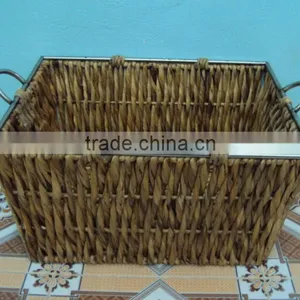 Water Hyacinth Basket With Metal Handles For Home Storage thumbnail-1