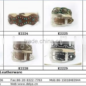 2015 New Design Western Rhinestone Leather Belt With Square Conshos With Crystals thumbnail-4