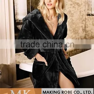 Ladies Hooded Luxury Fleece Dressing Gown thumbnail-4