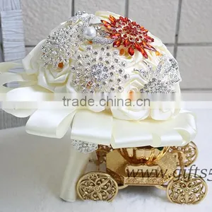 Handmade Wedding Flowers Jewels Crystals Satin Ribbon Wedding Bouquets thumbnail-3