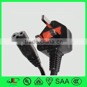 UK 2 Core Flat Cable Wire With UK BS 1363/A Plug With Fuse, IEC c7 Female Plug thumbnail-1
