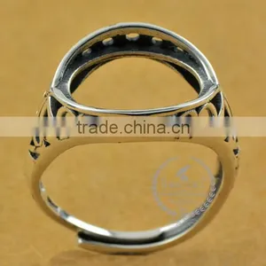 12*16.5mm 925 Sterling Silver Antiqued Silver Vintage Style Oval Carve Patterns Bezel Ring Base Blank DIY Findings 1223072 thumbnail-3