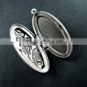20x40mm Vintage Style Flower Engraved Antiqued Silver Brass Oval Photo Locket Pendant Charm DIY Supplies 1123015 thumbnail-3