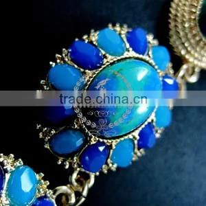 Vintage Blue Stone Arcylic Antiqued Gold Oval Charm Fashion Chic Women Statement Necklace Jewelry 2013 6390016 thumbnail-4