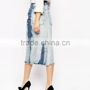 Women Long Denim Skirt Midi Length White Denim Skirt thumbnail-2