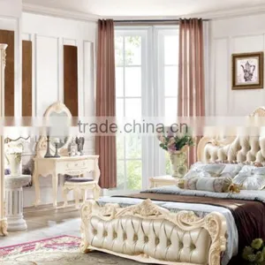 French Royal Style Leather Bed Luxury King Size Bed Room Furniture Bed Set thumbnail-1