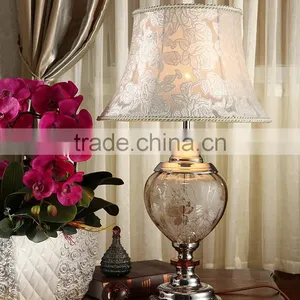 Living Room Bedroom Lamp Flower Pattern Glass and Crystal Table Lamp With Lampshade thumbnail-1