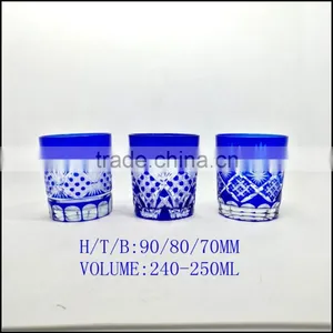 Cobalt Blue 8 oz Stock Hand Cut Round Glass Tumbler thumbnail-1