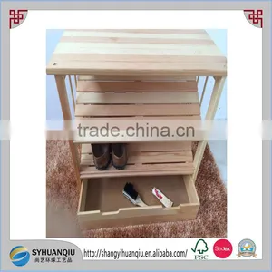 3 Tier Pine Wooden Shoe Rack Storage Shelf With Integrated Bottom Drawer thumbnail-3