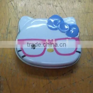 Cat Shaped Cute Tin With Glass, Cat Head Shaped Tin, Cat Shaped Candy Tin thumbnail-1