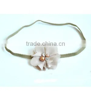 Handmade Chiffon Flower Hairbands With Pearl Beads Center thumbnail-1