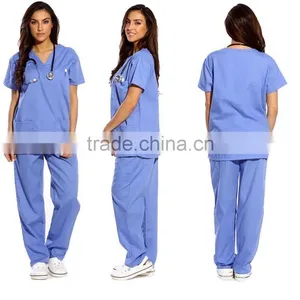 Women's Scrub Sets,Matching Top And Pants Solid Scrubs Medical Scrubs China Nursing Uniform With 6 Pockets Wholesale thumbnail-1