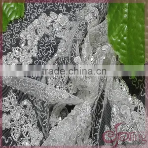 Silver Metallic Embroidery Design Netting Fabric, Sparkle Embroidery Design Fabric for Wedding Dresses thumbnail-5